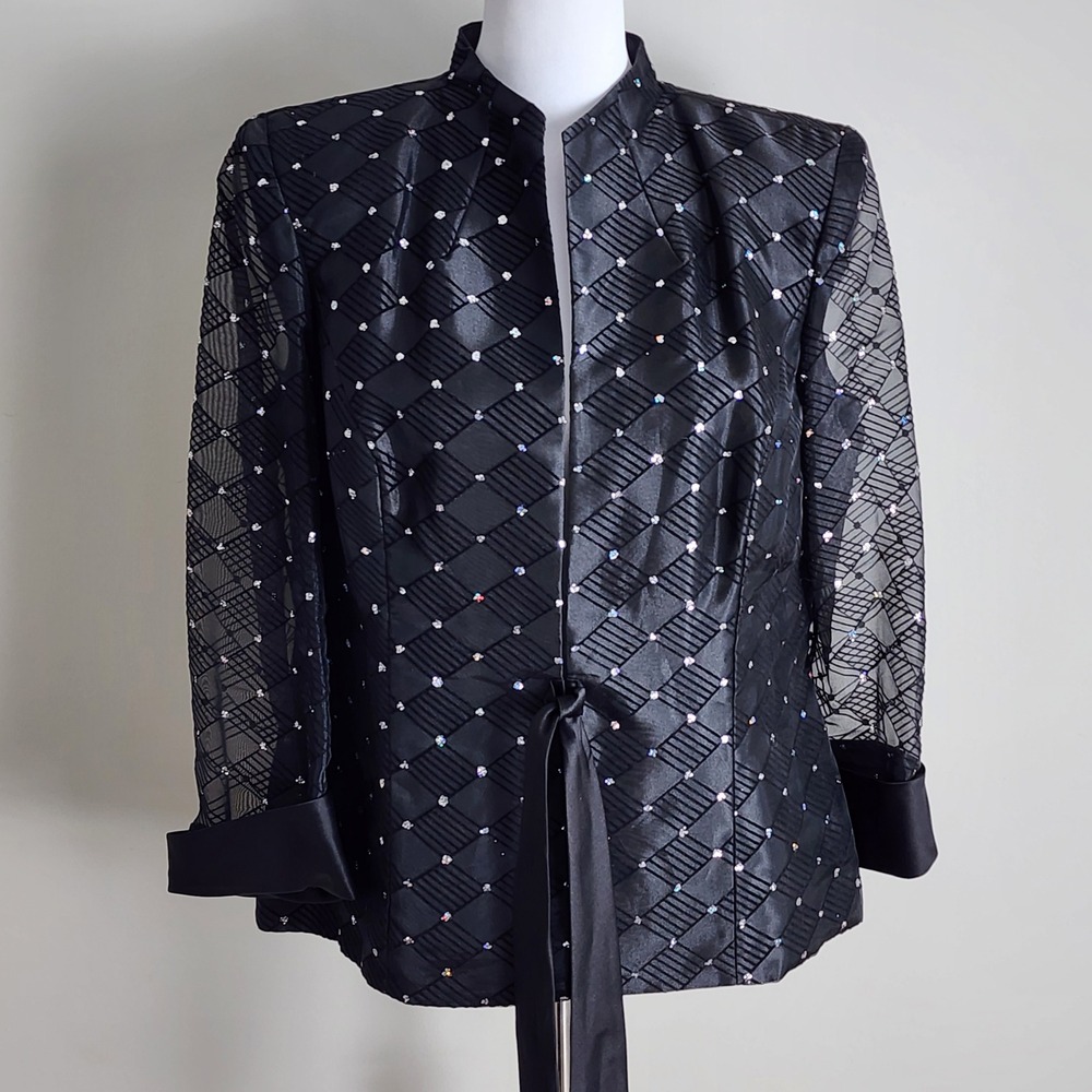 Bellissima Evening Jacket Womens Large Black Glitter Elegant Event Party Formal